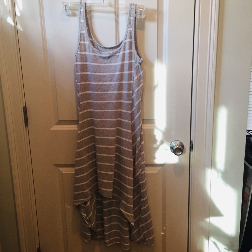 Marc NY Andrew Marc | Gray White Striped Performance hiLo Tank T-shirt Dress S